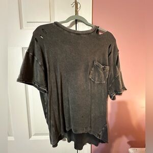 Free People Distressed dark gray T-Shirt with Pocket